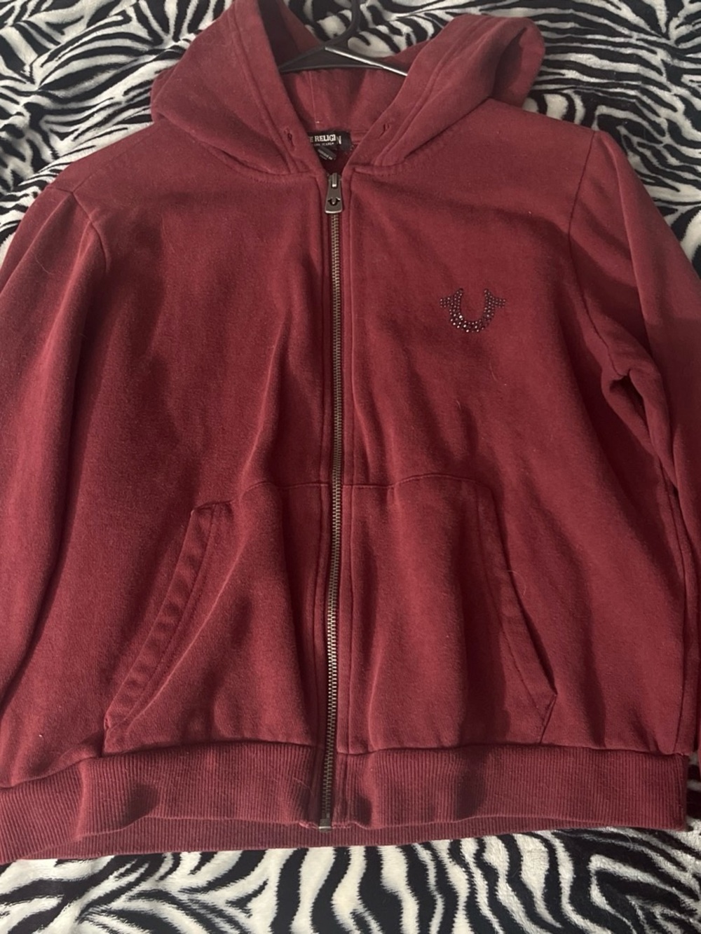 True Religion Kids Maroon Full-Zip Hoodie with Stud Logo